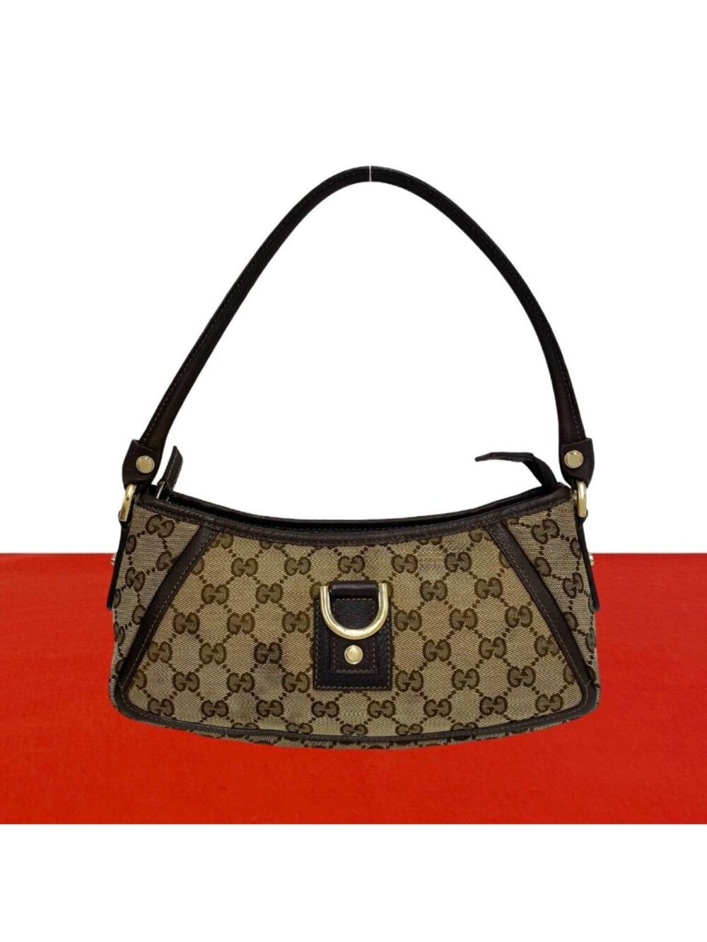 Gucci Abbey GG Logo Pattern Canvas Leather Semi Bag Handbag Brown